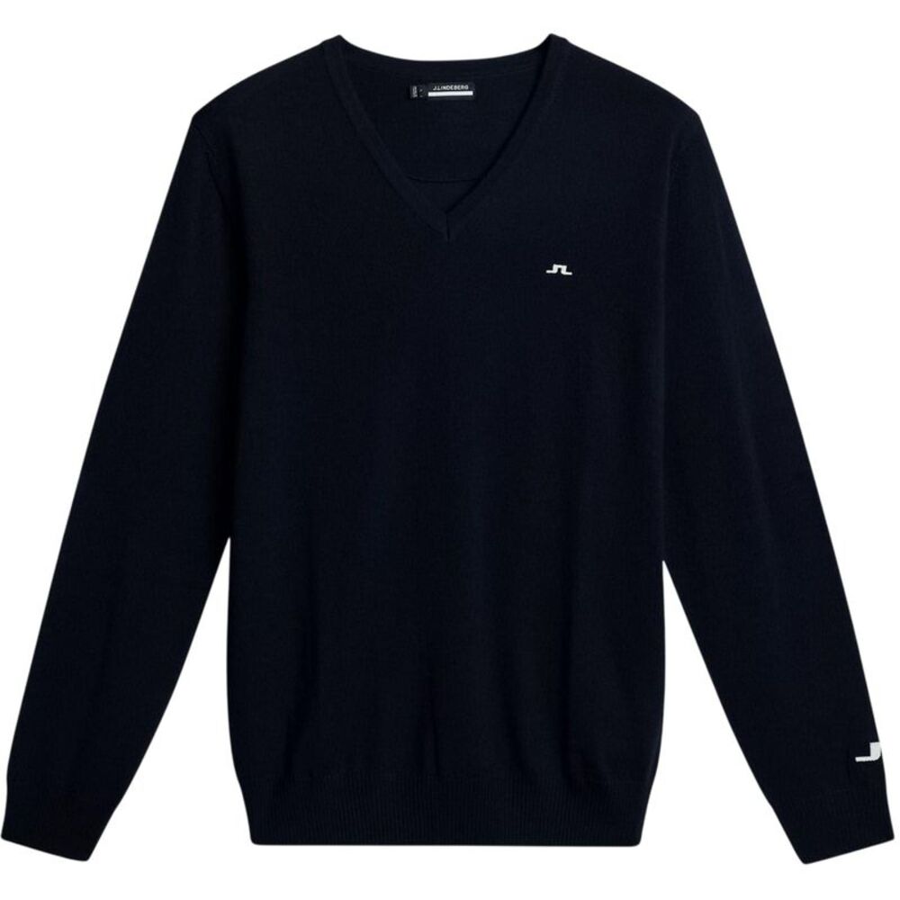 J.Lindeberg Mens Lymn Embroidered Logo Knitted V Neck Sweatshirt / Navy